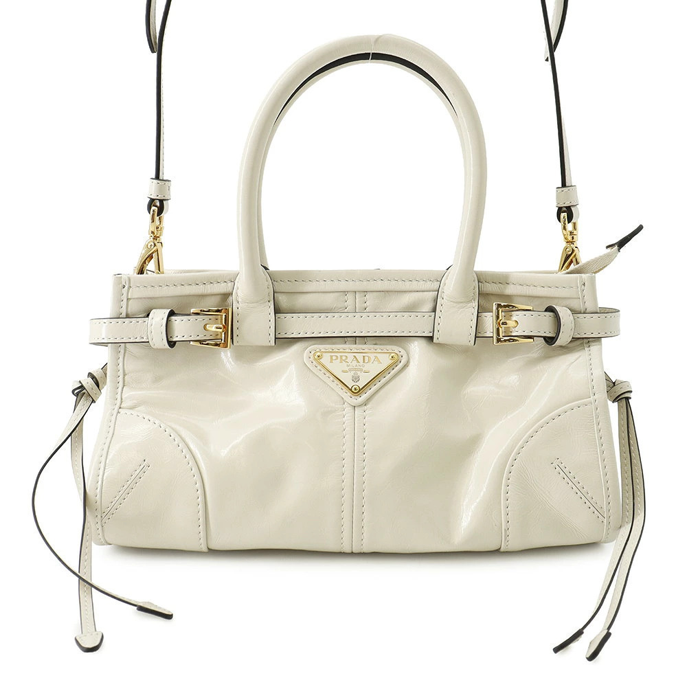 Prada Bonnie Leather Handbag Triangle Shoulder Bag White